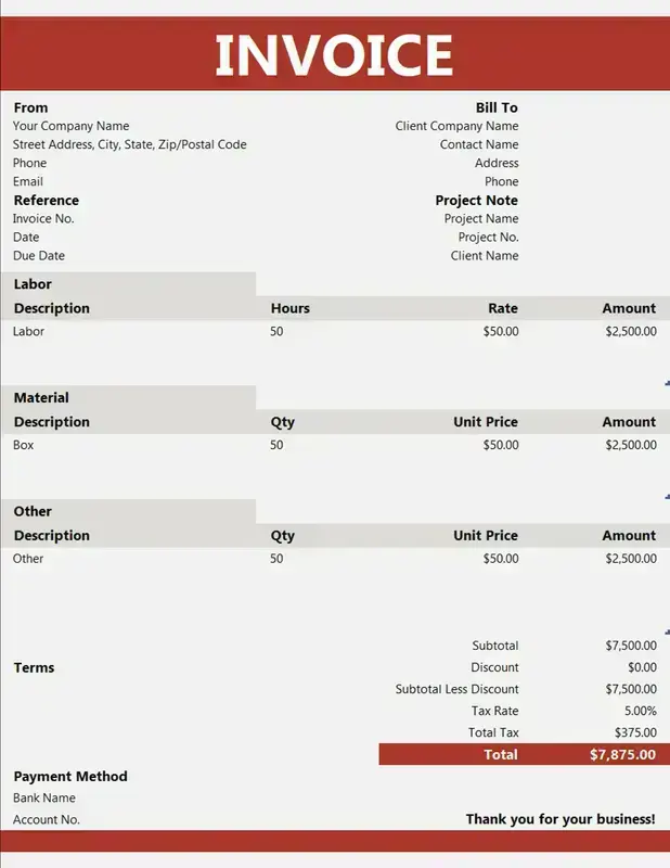 Simple corporate gray & red timesheet invoice gray modern simple corporate