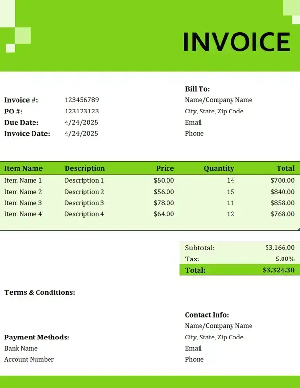 Modern corporate green standard invoice green modern simple corporate