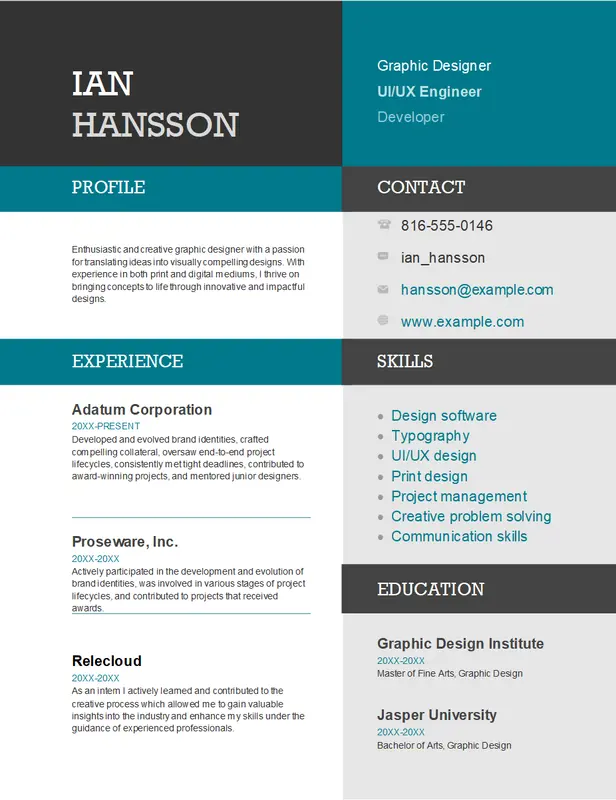 Color block resume blue modern-color-block