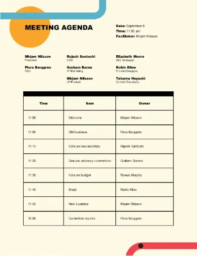 excel meeting agenda template