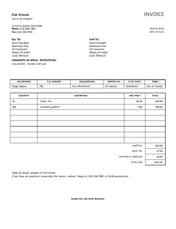 Sales invoice modern simple