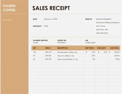 Sales receipt with logo brown modern simple