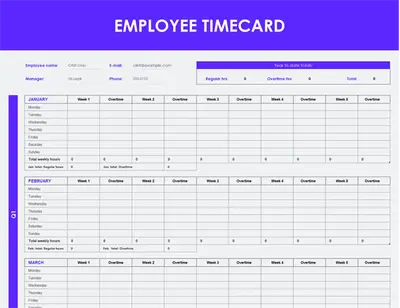 Employee timecard (daily, weekly, monthly, and yearly) green modern simple