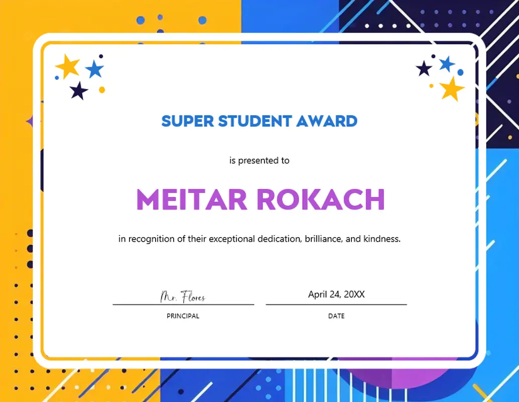 Super student award certificate