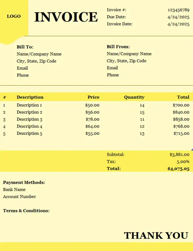 Simple corporate yellow standard invoice modern simple corporate