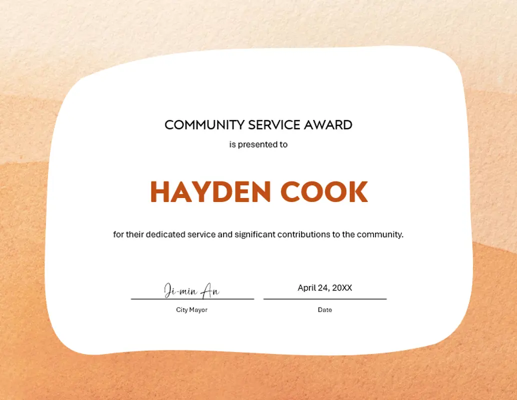 Community service award certificate