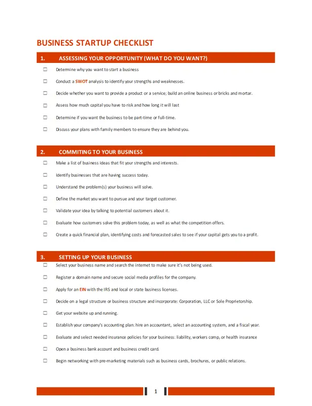 Business Startup Checklist orange modern simple