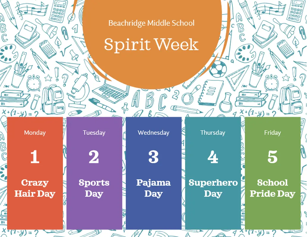 School spirit week calendar blue whimsical-line