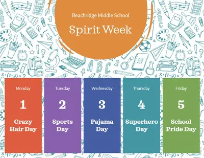 School spirit week calendar whimsical-line