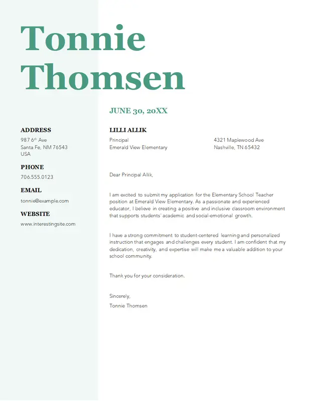 Stylish teaching cover letter modern-simple