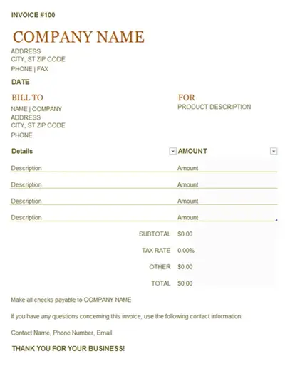 Invoice (worksheet) modern simple