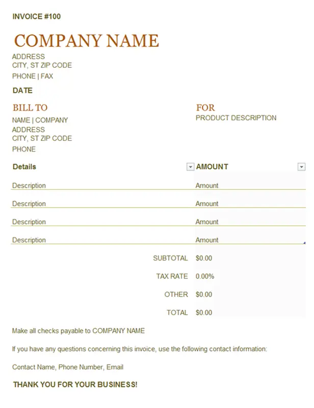 Invoice (worksheet) brown modern simple