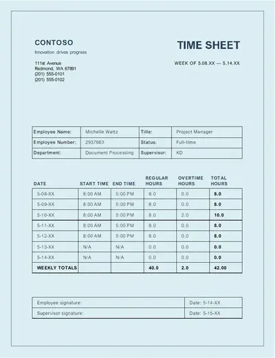 Time sheet modern simple