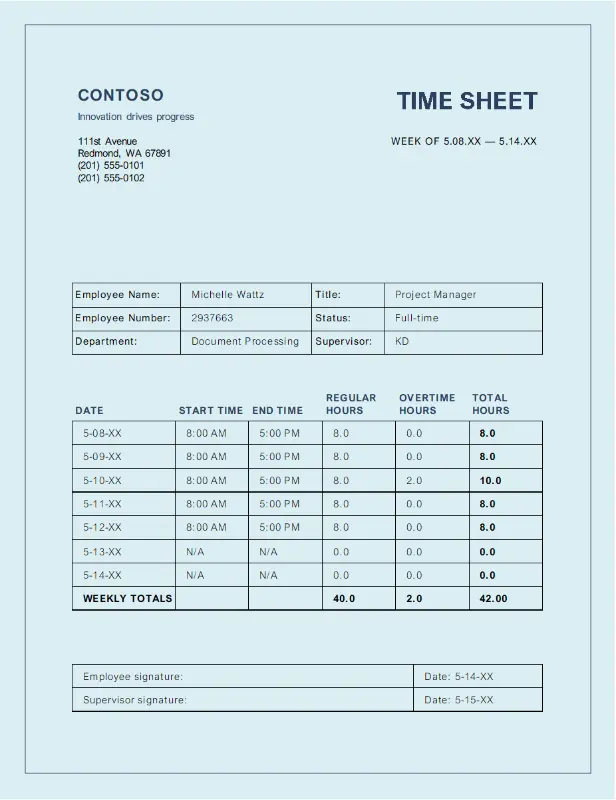 Time sheet blue modern simple