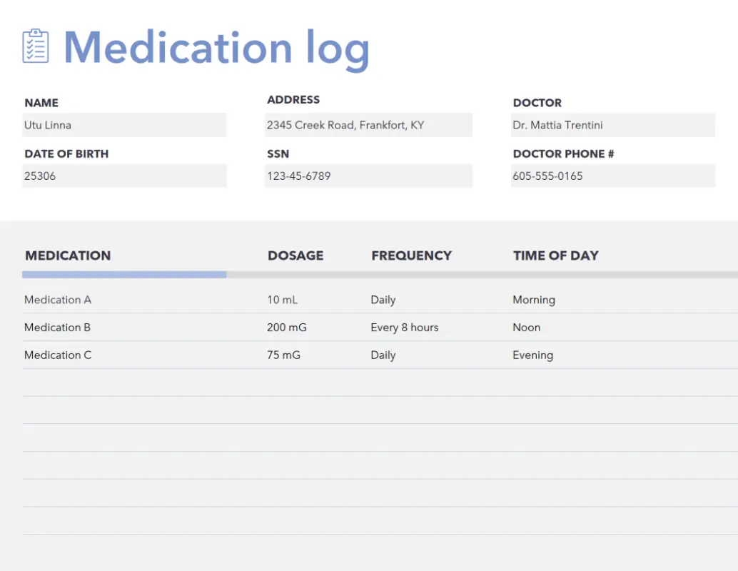 Basic medication log grey modern simple