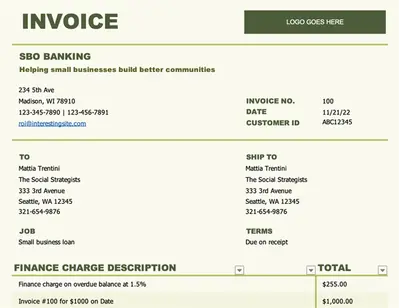 Invoice with finance charge modern simple