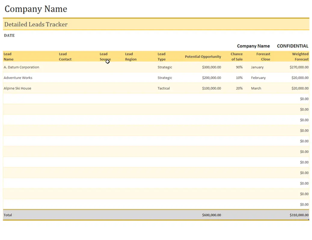 Sales leads tracker yellow modern simple