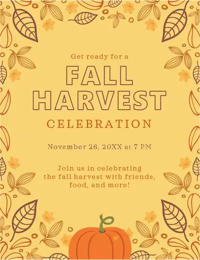 Fall flyer orange whimsical line