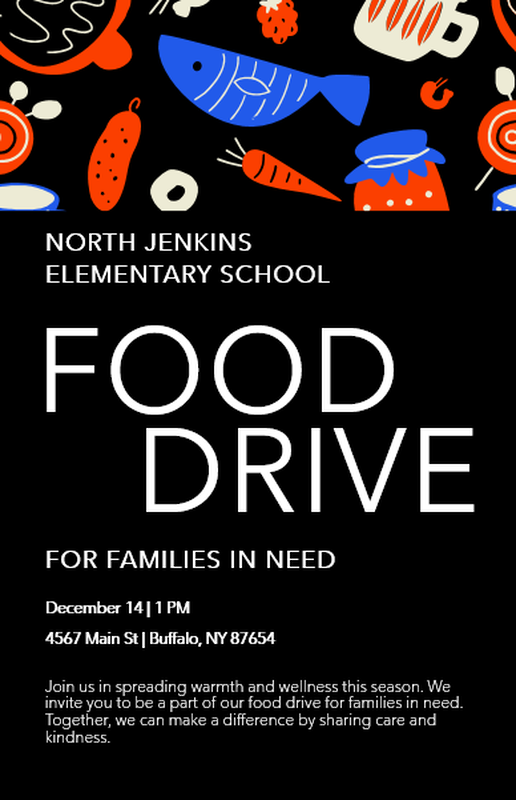 Elementary school food drive poster black modern-bold