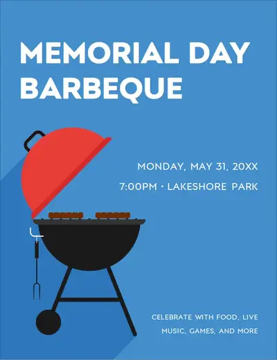 Memorial Day BBQ flyer blue modern