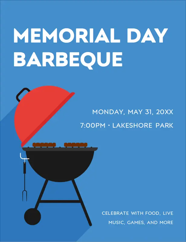 Memorial Day BBQ flyer blue modern