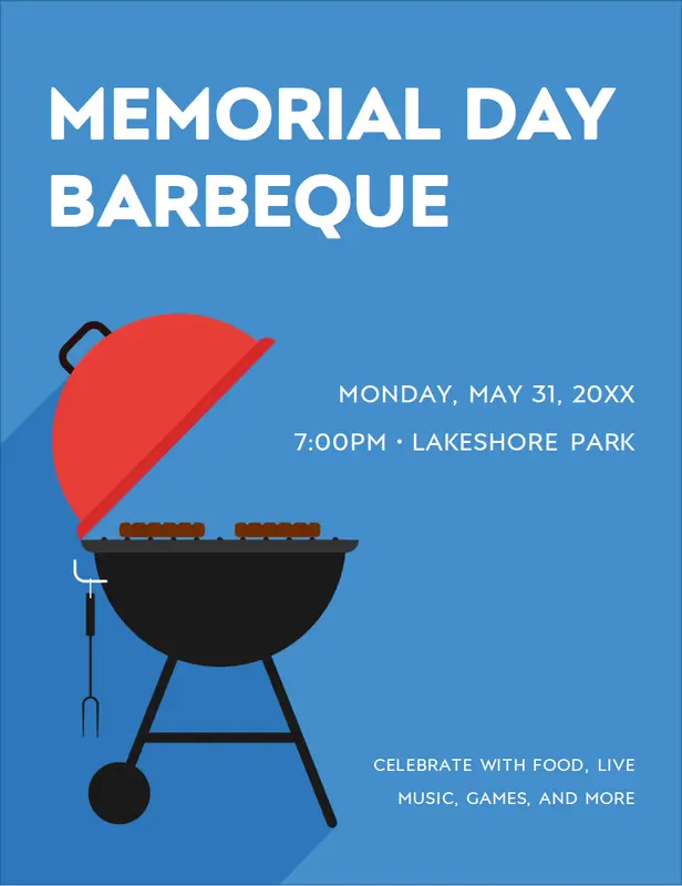 Memorial Day BBQ flyer blue modern simple