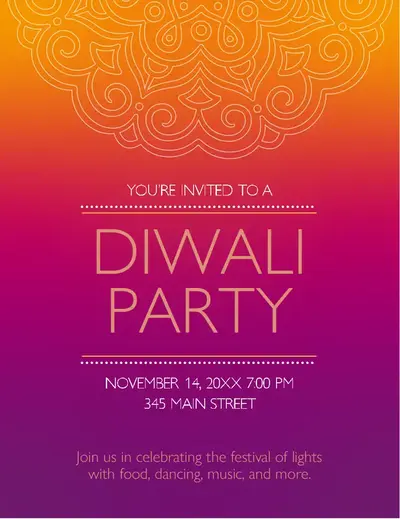 Diwali celebration flyer purple whimsical color block