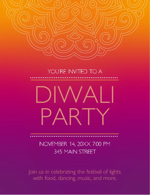 Diwali celebration flyer purple whimsical color block