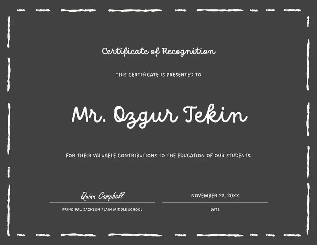 Certificate of student recognition gray vintage retro