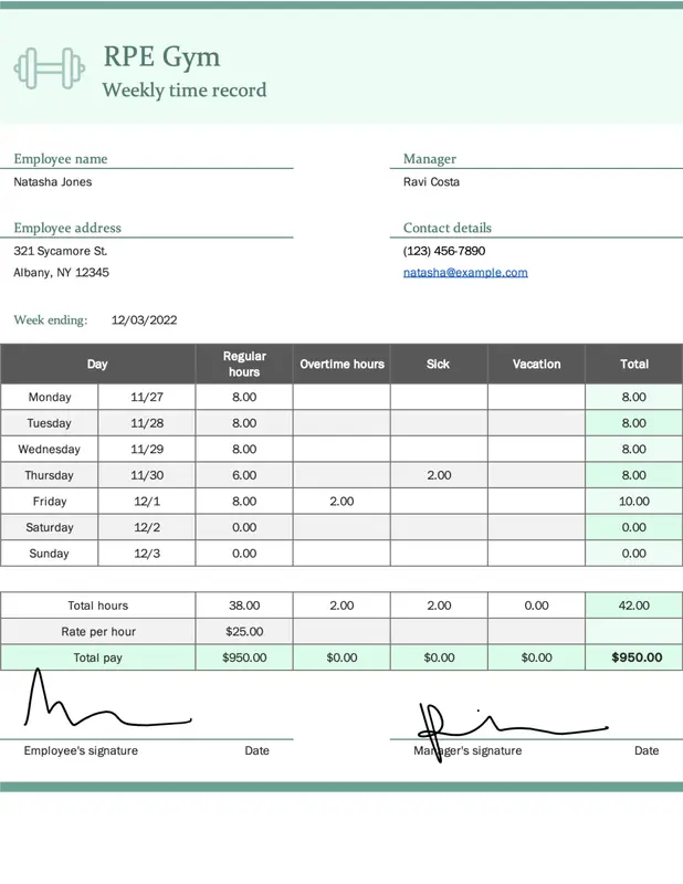 Weekly time record small business green modern simple