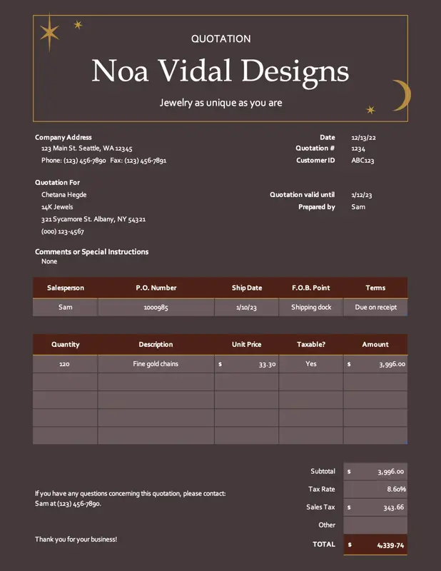 Business price quotation brown modern simple