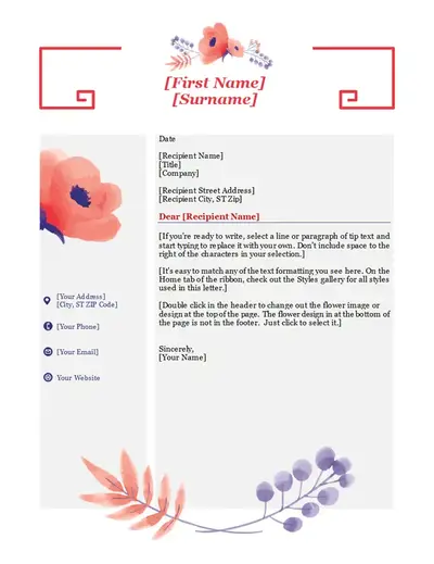 Pink floral cover letter