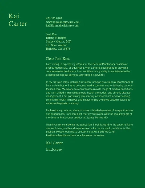 Monochrome professional cover letter green modern simple