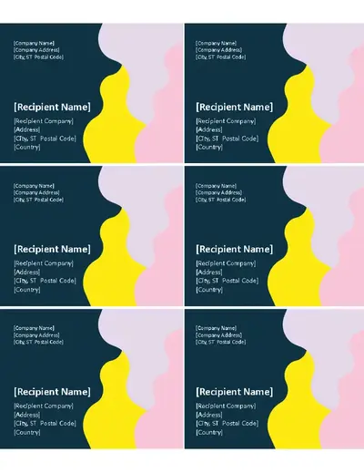 Organic shapes labels (6 per page) modern color block