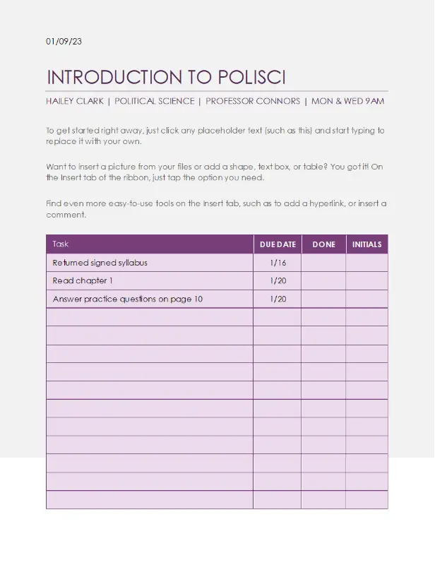 Project task list purple modern simple