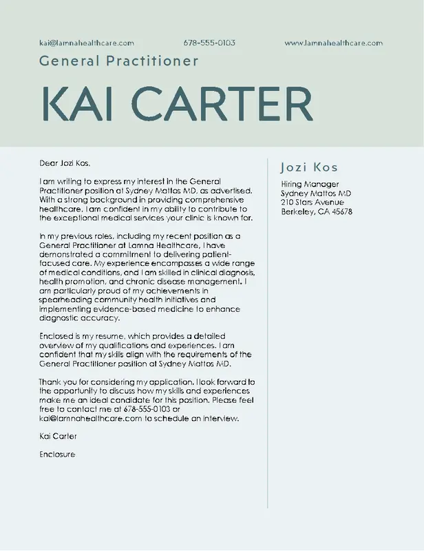 Modern traditional professional cover letter blue modern color block