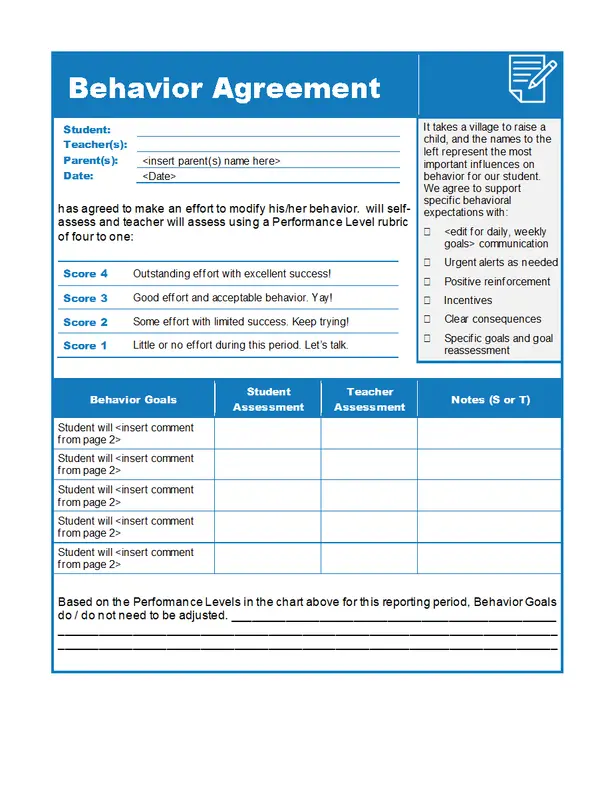 Behavior agreement blue modern simple