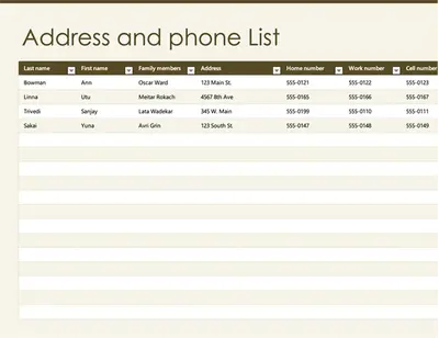 Address and phone list modern simple