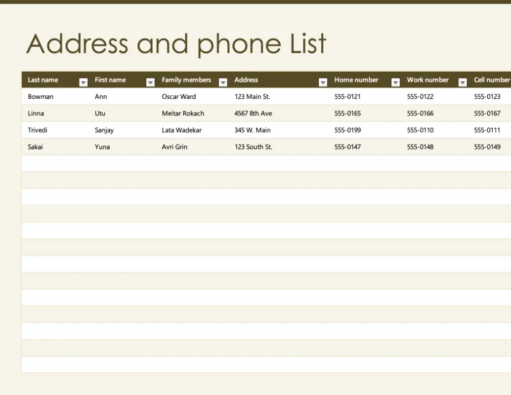 Address and phone list purple modern simple