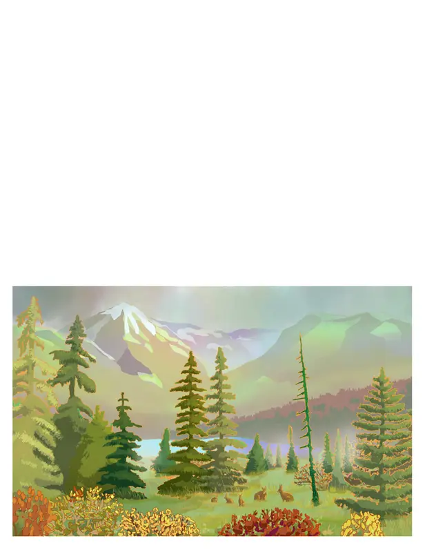 Wilderness scenes  greeting cards (half-fold) green whimsical-color-block