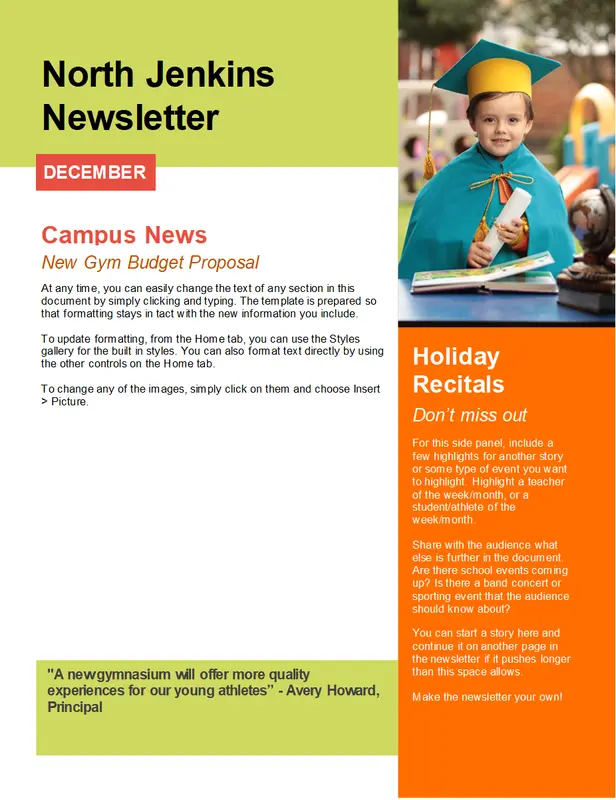 School newsletter orange modern-color-block
