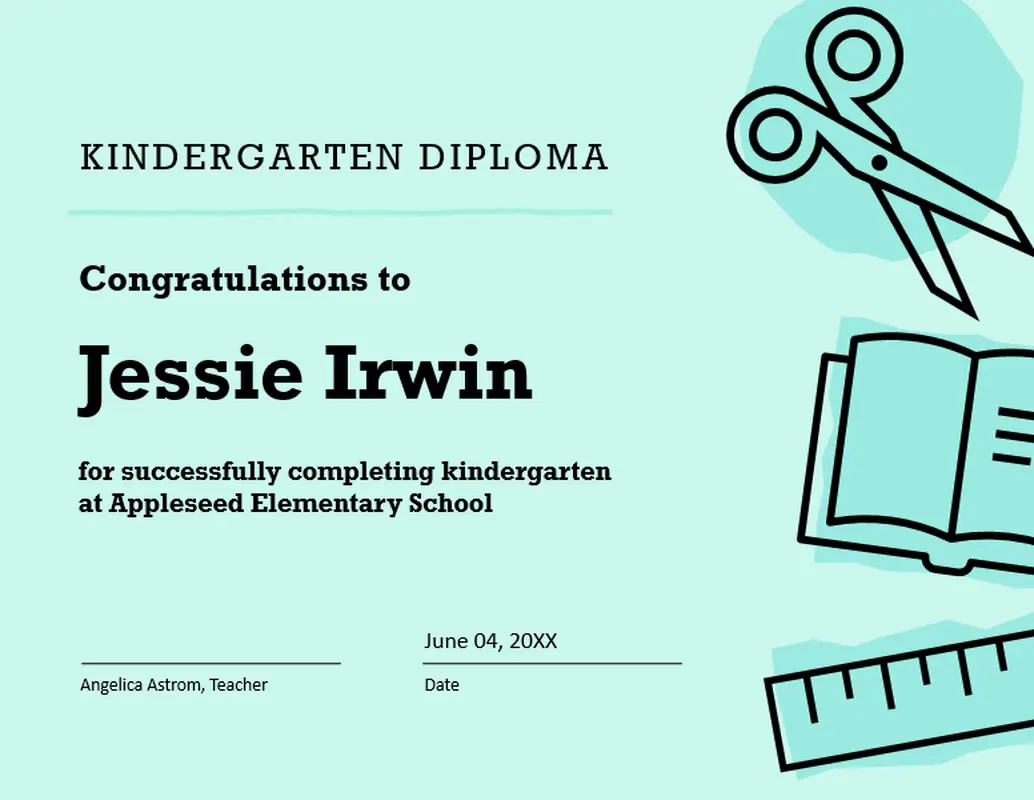 Kindergarten diploma certificate blue modern bold