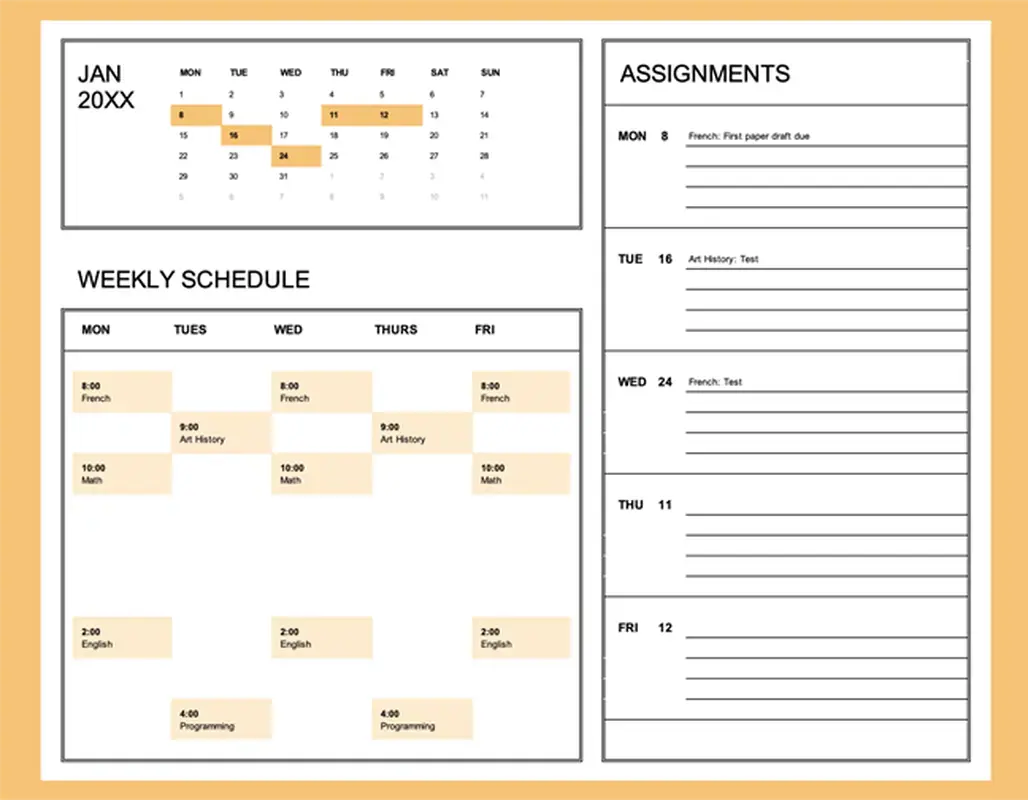 Student calendar (Mon) blue modern-simple