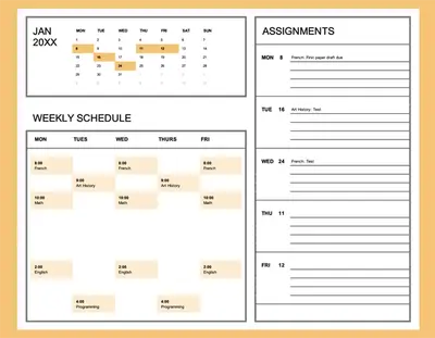 Student calendar (Mon) blue modern-simple