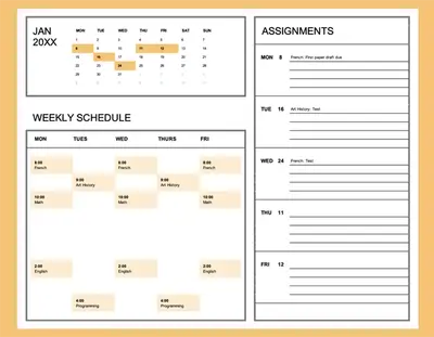 Student calendar (Mon) blue modern-simple