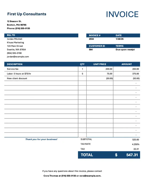 Simple service invoice blue modern simple