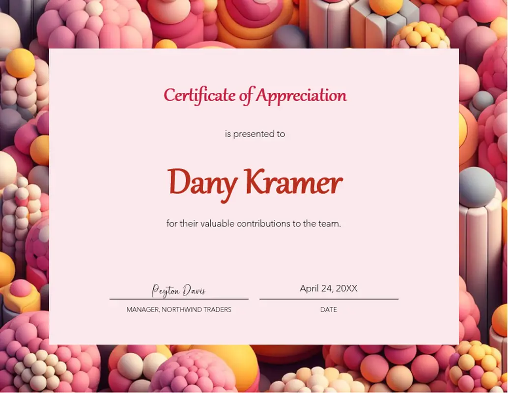 Team appreciation certificate pink modern-bold