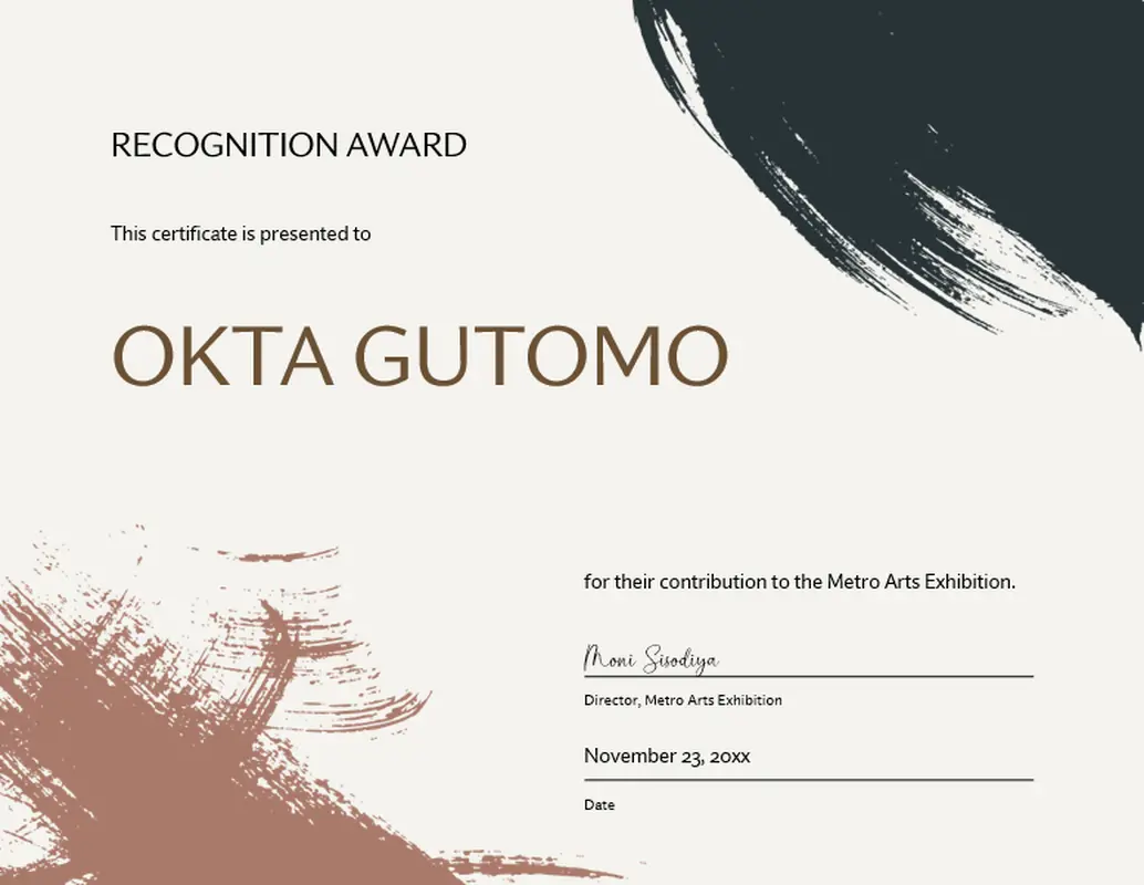 Contribution recognition award brown organic boho