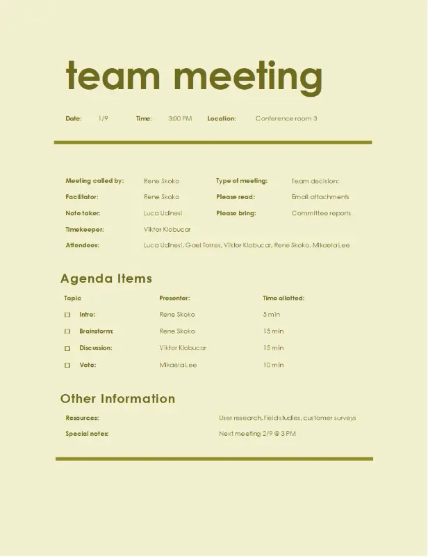 Meeting Agenda Excel Template