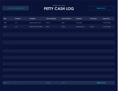 Petty cash log modern color block
